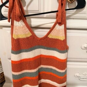 Madewell V-Neck Sweater Tank in Orange, White, and Gray